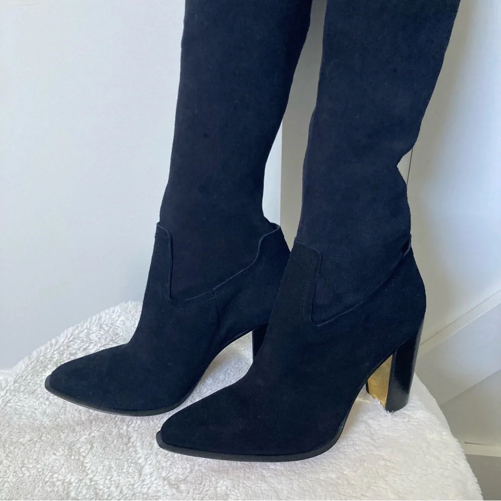Rachel Zoe Biancaz knee high stretch suede boots black size 8